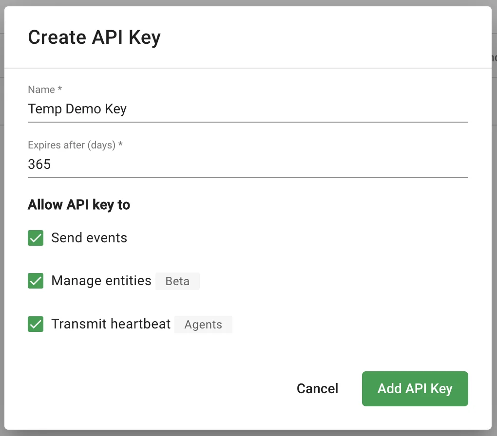 Add API key form