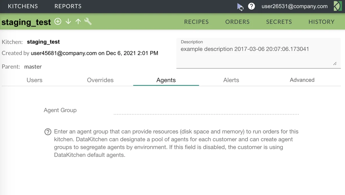 (Screenshot of the Agent tab)