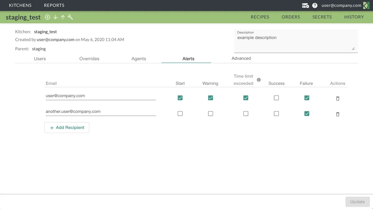 (Alerts tab of Configure Kitchen)
