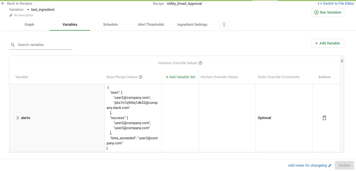 (Screenshot of the Variables tab)