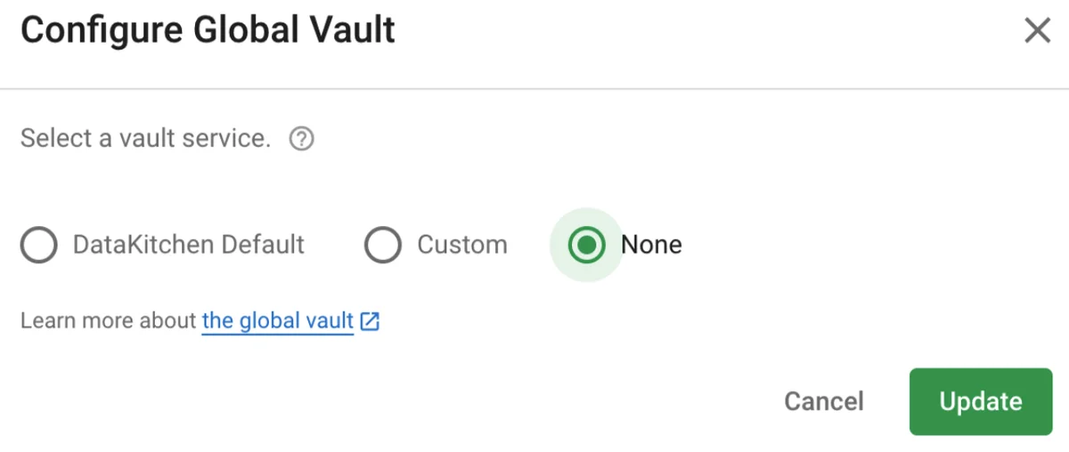 (Screenshot of Configure Global Vault dialog)
