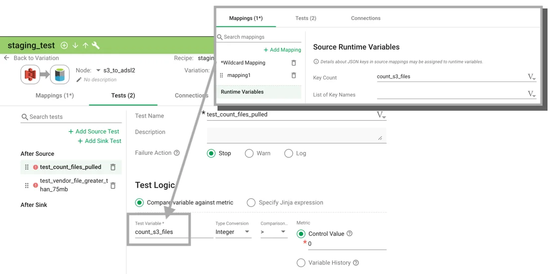 (First screenshot of a runtime variable test)