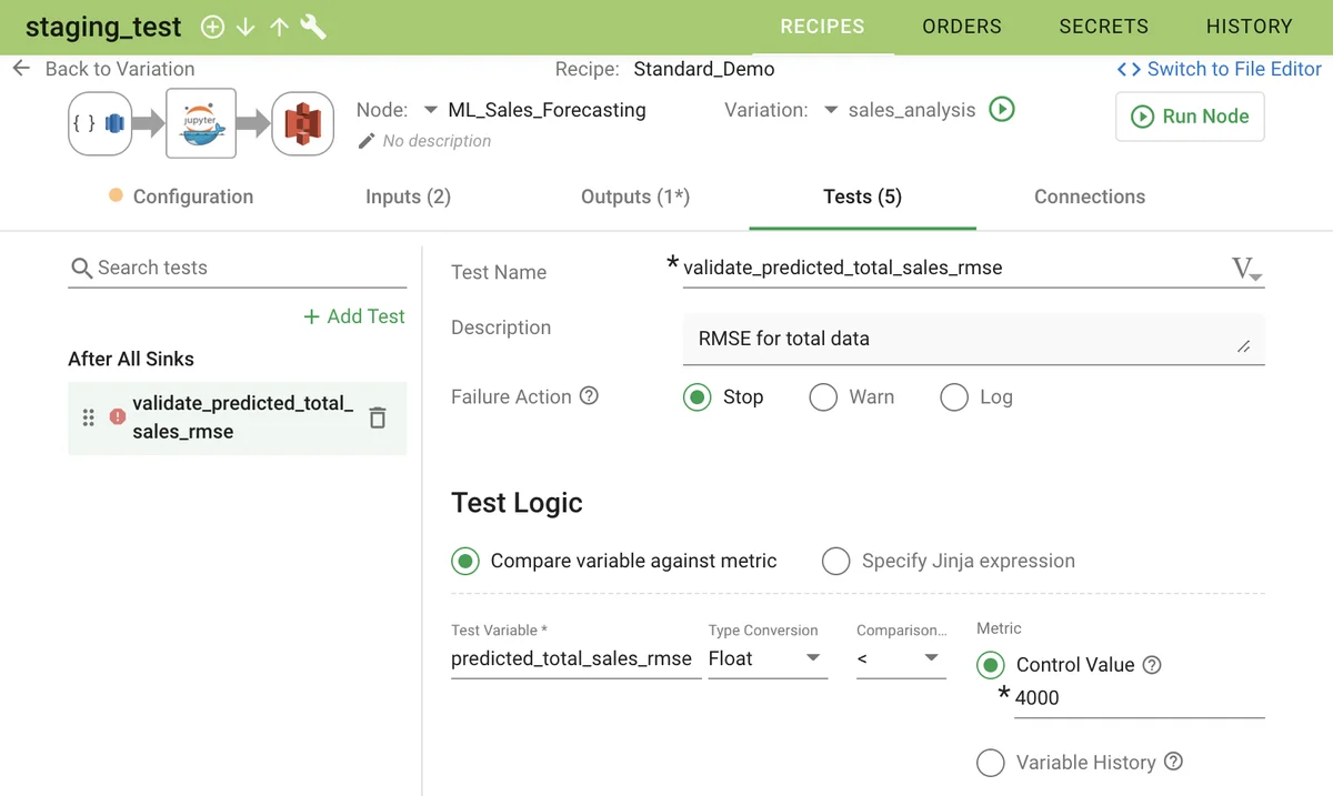 (Screenshot of the tests tab)
