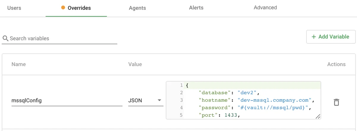 (Screenshot of the override for a secret)