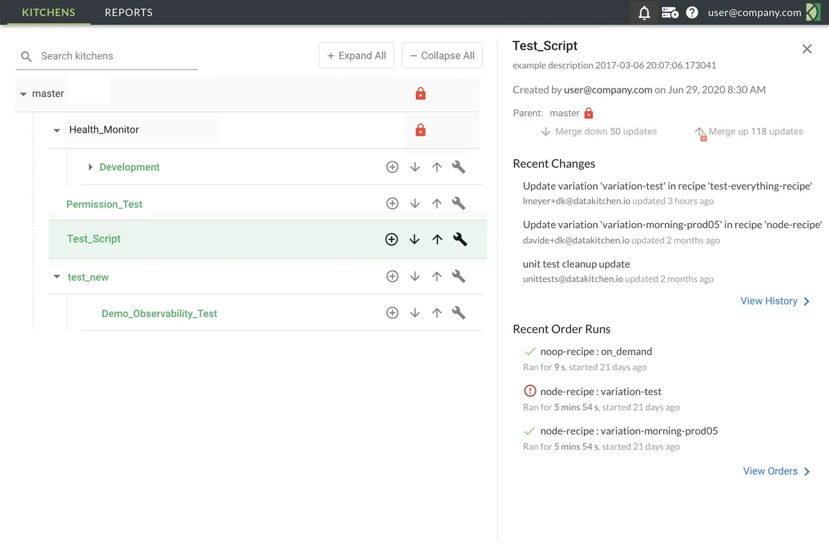 (Screenshot of the Kitchens page)