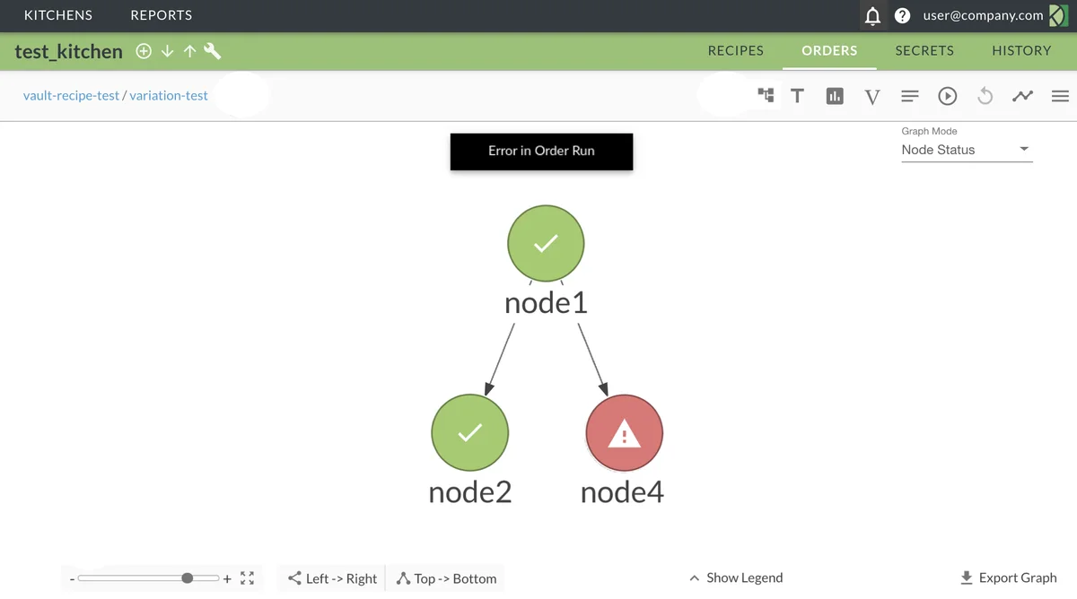 (Screenshot of the Order Run details page)