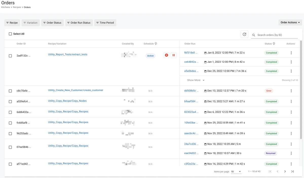 (Screenshot of the Orders page)