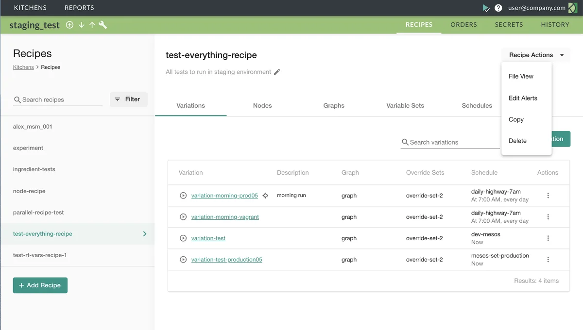 (Screenshot of the Recipes page)