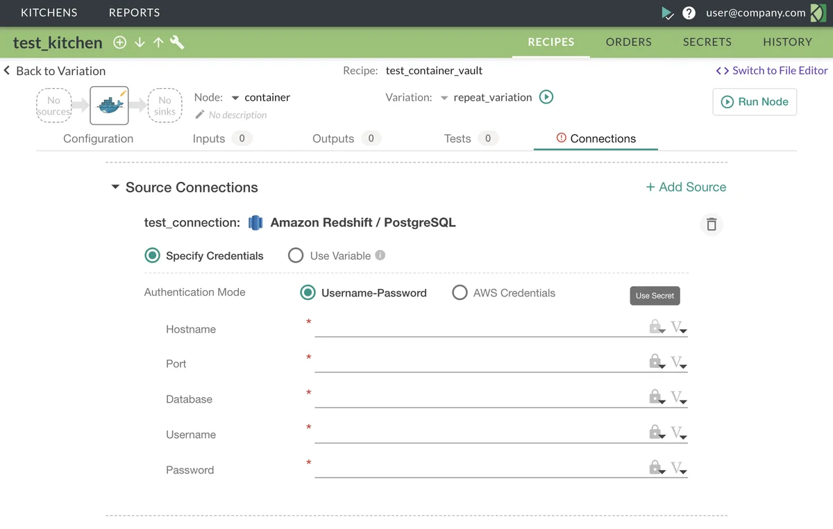 (Connection tab in a node)