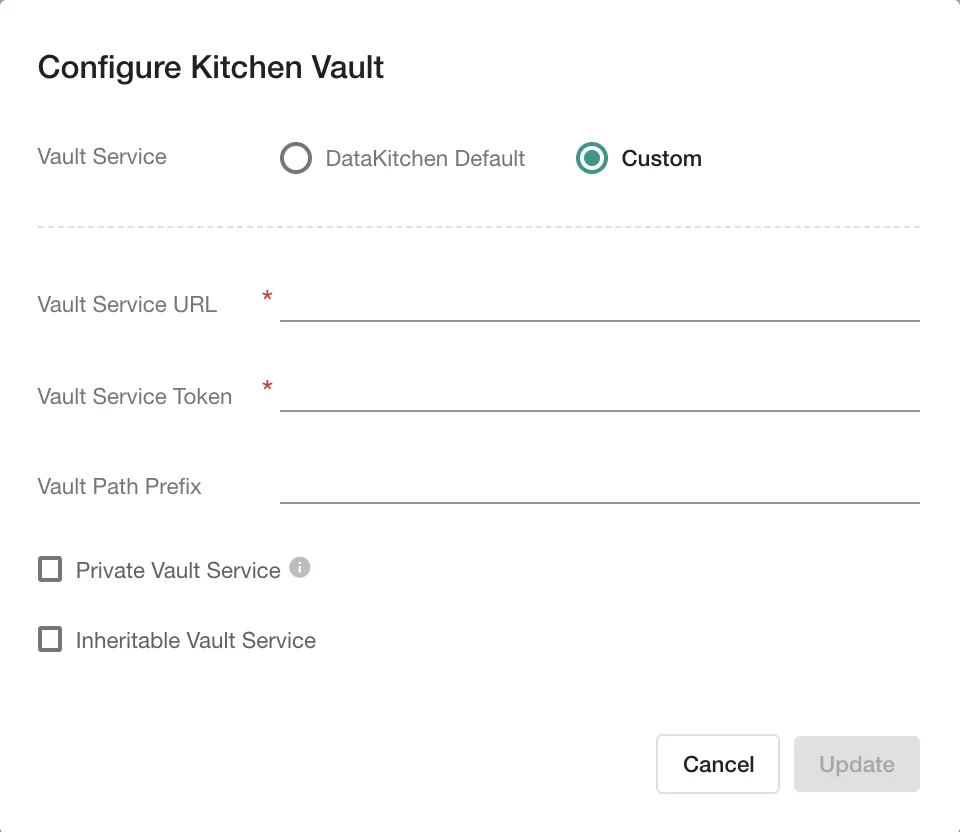 (Screenshot of the Configure Kitche Vault dialog)
