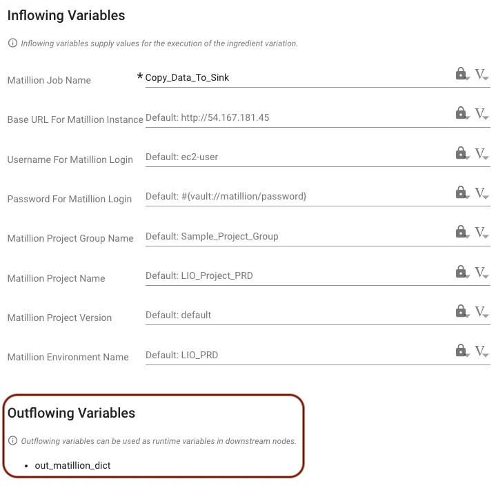 (Screenshot of incoming and outgoing variables list)
