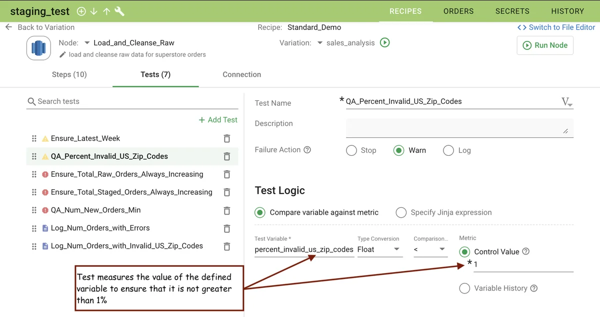 (Screenshot of the Tests tab)