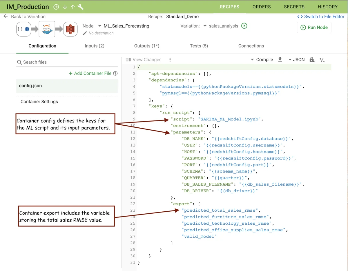(Screenshot of the JSON config file)