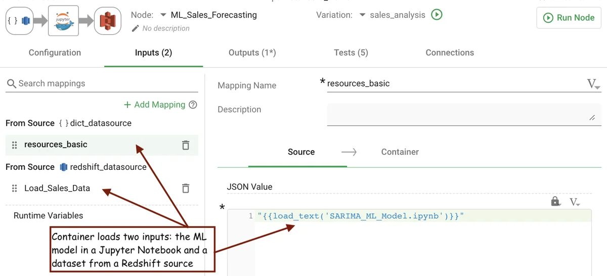 (Screenshot of the container inputs)