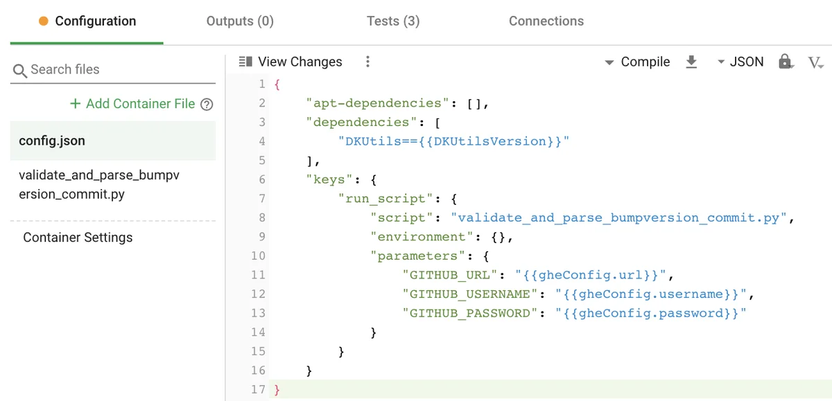 Configuration tab — container dependencies