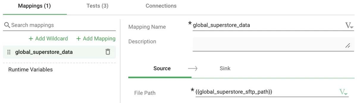 Mappings tab — source mapping