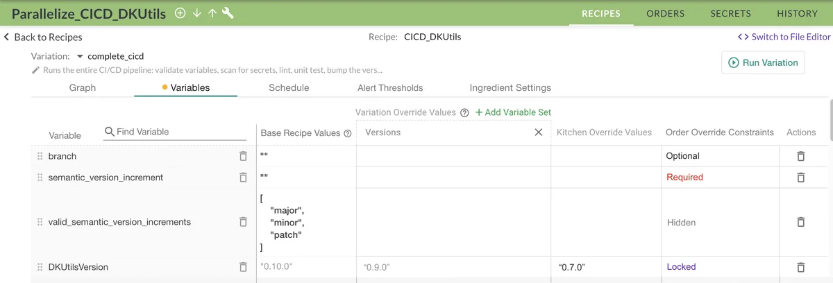 (Screenshot of the Variables tab)