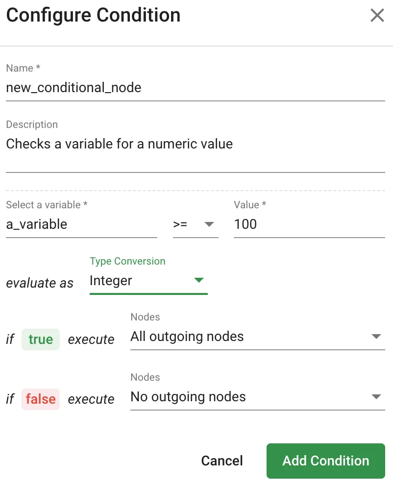 (Conditional node dialog for true/false)