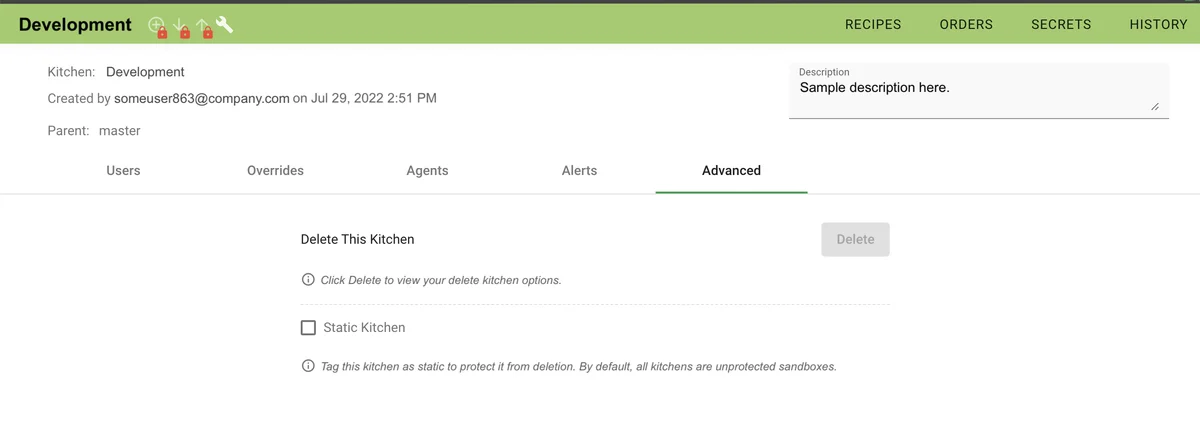 (Screenshot of kitchen type settings)