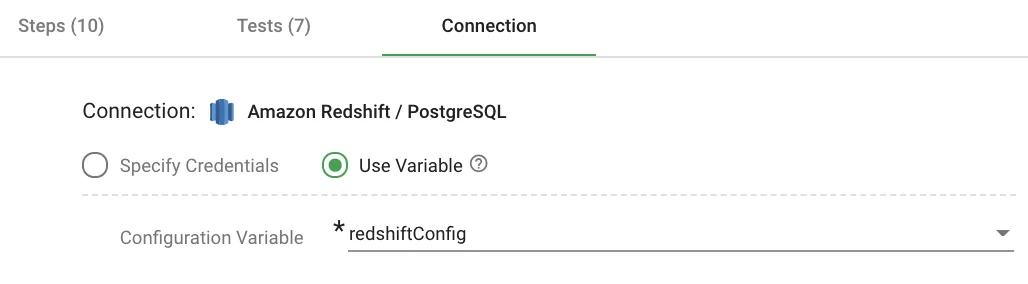 Connections tab — dictionary variable