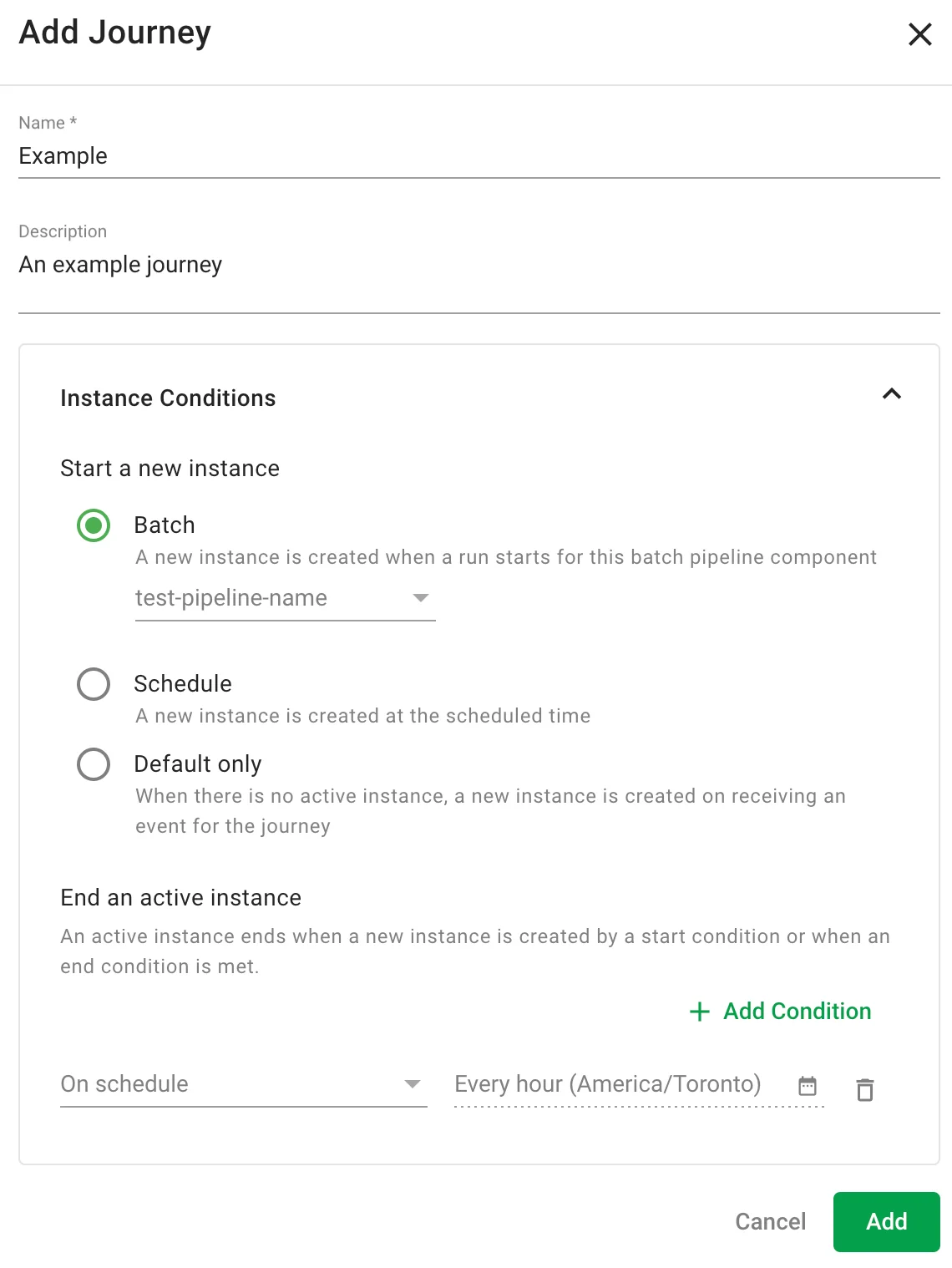 (Screenshot of the Add Journey dialog)