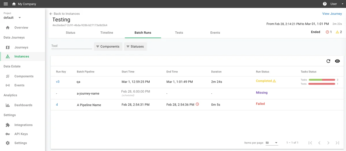 (Screenshot of the Batch Runs tab)