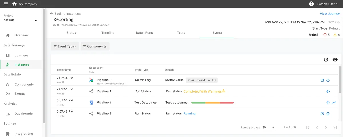 (Screenshot of the Events tab)
