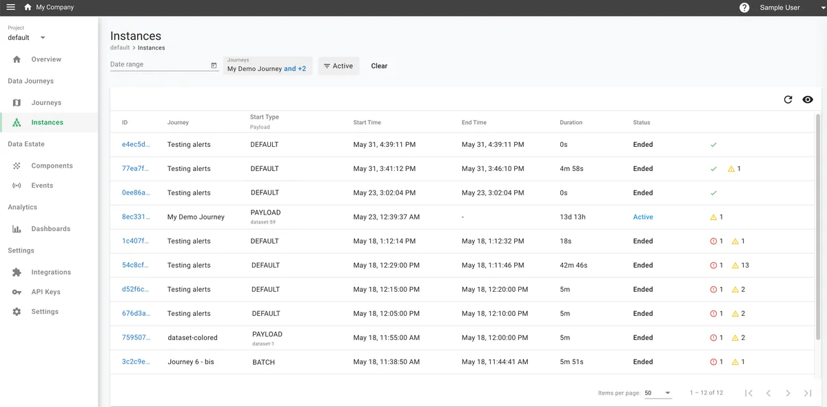 (Screenshot of the Instances page)