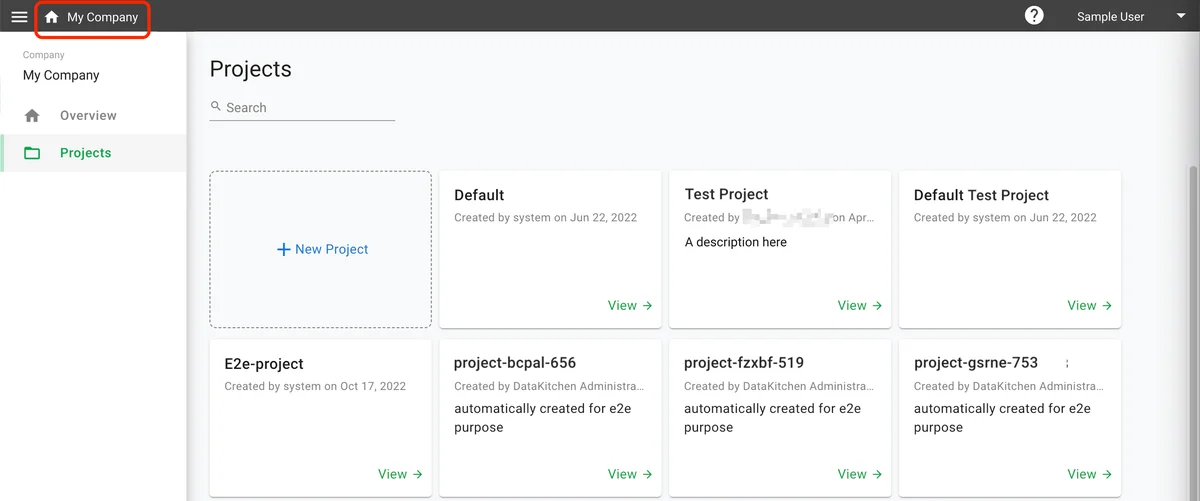 (Screenshot of the Projects page)