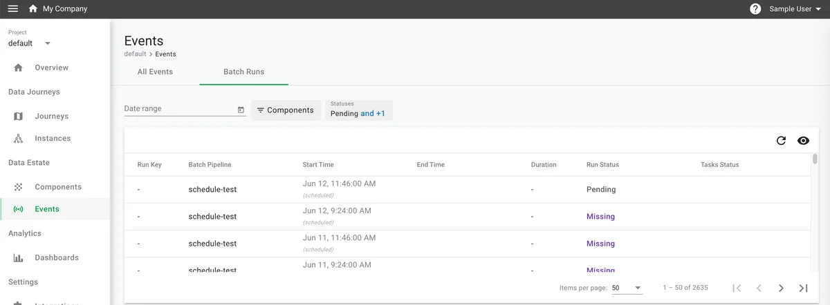 (Screenshot of the Batch Runs tab with pending runs)