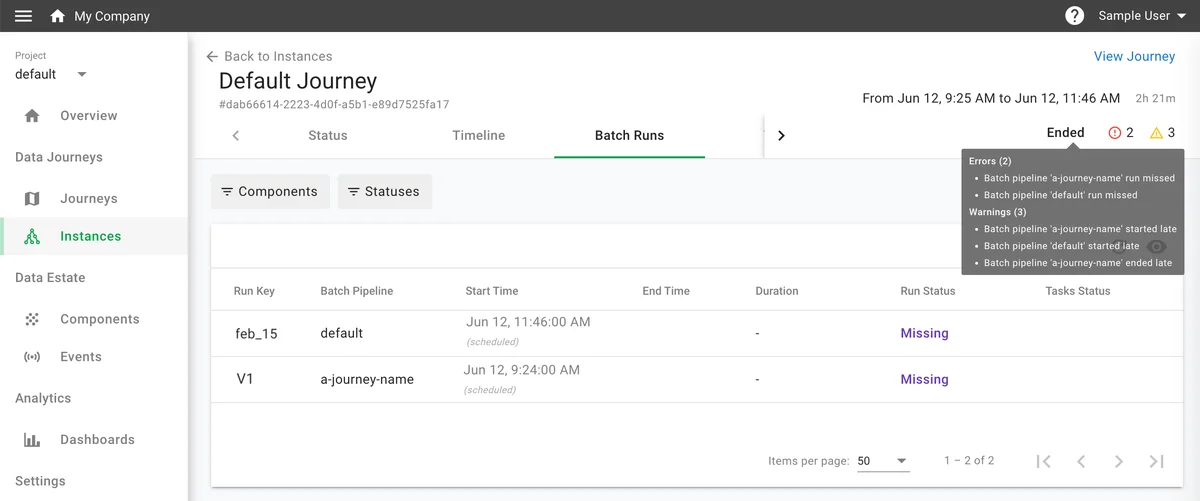 (Screenshot of the instance details with missing runs)