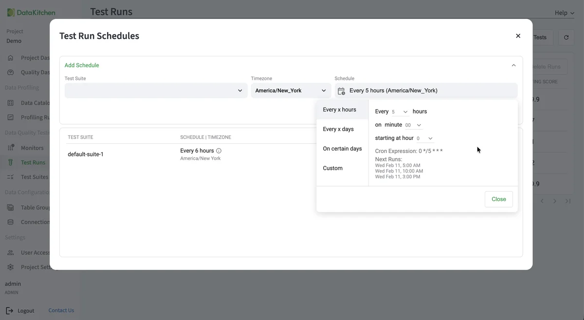 (Schedule management dialog)