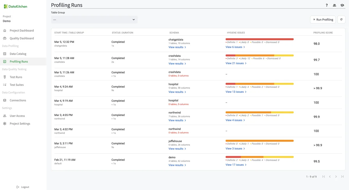 (Profiling Runs page)